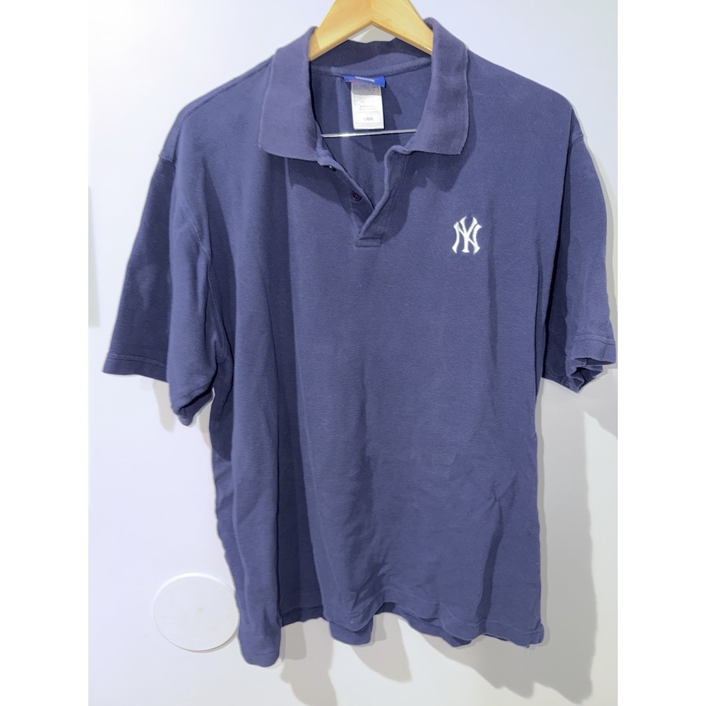 MLB New York Yankees Reebok Polo Shirt Mens Medium Cotton Short Sleeve Blue L